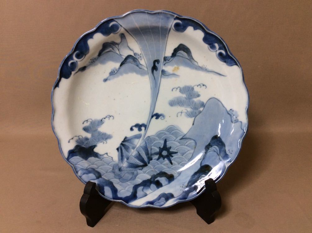 QE4644/古伊万里 染付 輪花 飾皿 青海波 松の図 | www.backinform.com.au