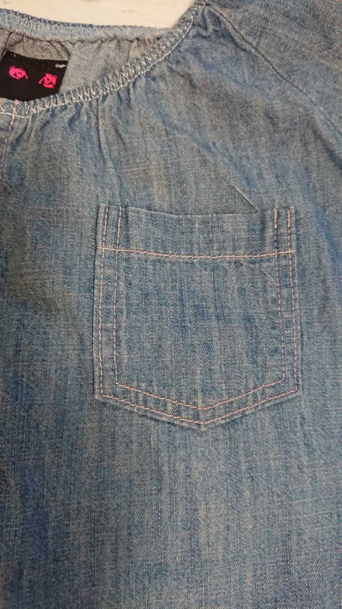  X-girl soft Denim silver thread .. blouse washer bru processing size1 bust 44 height 57