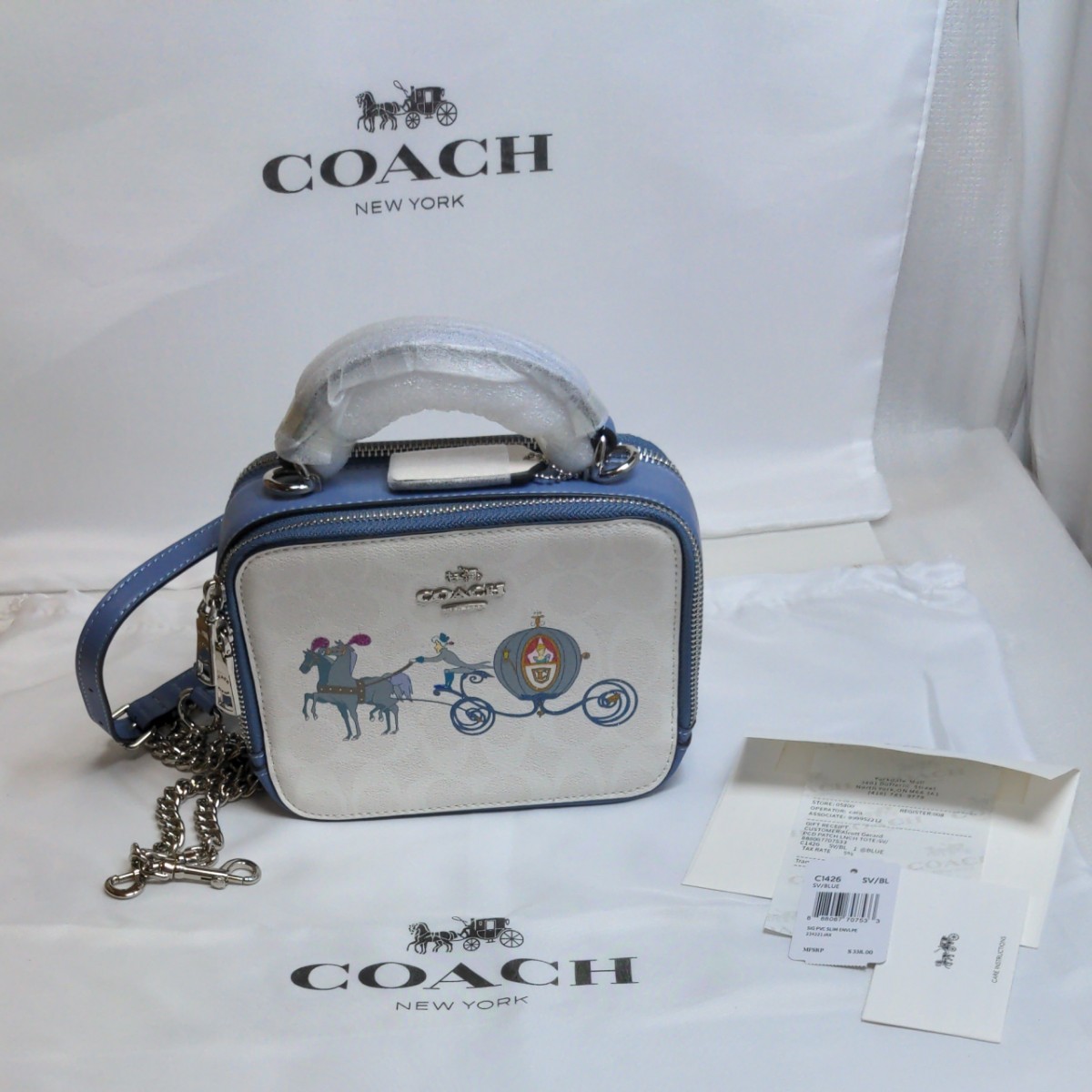 コーチ　COACH ショルダーバッグ　ディズニーコラボバッグ　シンデレラ　アニメ　キャラクター　シグネイチャーホワイト　新品未使用