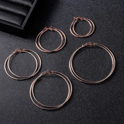  earrings hoop 5cm rose Gold Circle round stainless steel steel .. large hoop woman big sm-z Circle loop #C668-7