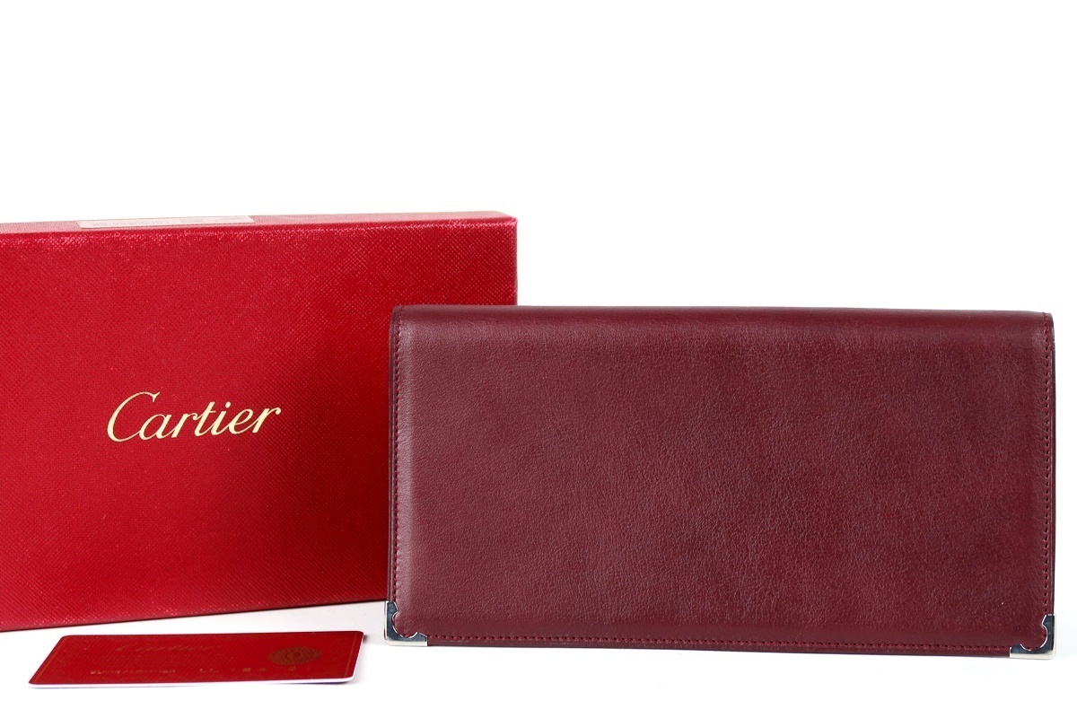 【超美品】Cartier カルティエ マストライン 二つ折り長財布 ボルドー ブランド 小物 箱付き【IE22】_画像1