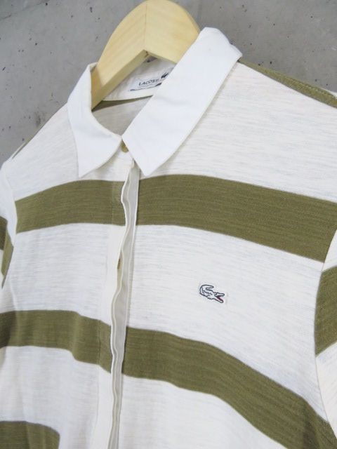 【送料300円可】1011m87◆良品です◆日本製◆LACOSTE ラコステ マリンボーダー 長袖コットンシャツ 36/アメカジ/レディース/女性/ゴルフの画像3