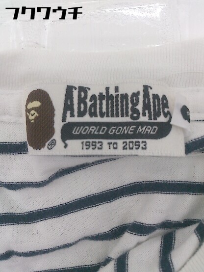 ◇ A BATHING APE ア ベイシング エイプ ボーダー 半袖 Tシャツ カットソー サイズS ホワイト ネイビー レディース 1108160000331_画像3