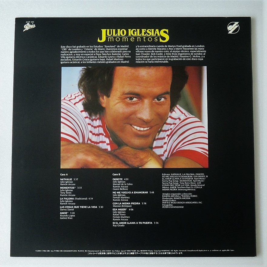 [a10]/ LP / フリオ・イグレシアス（Julio Iglesias）/『愛の瞬間 黒い瞳のナタリー（Momentos）』_画像2