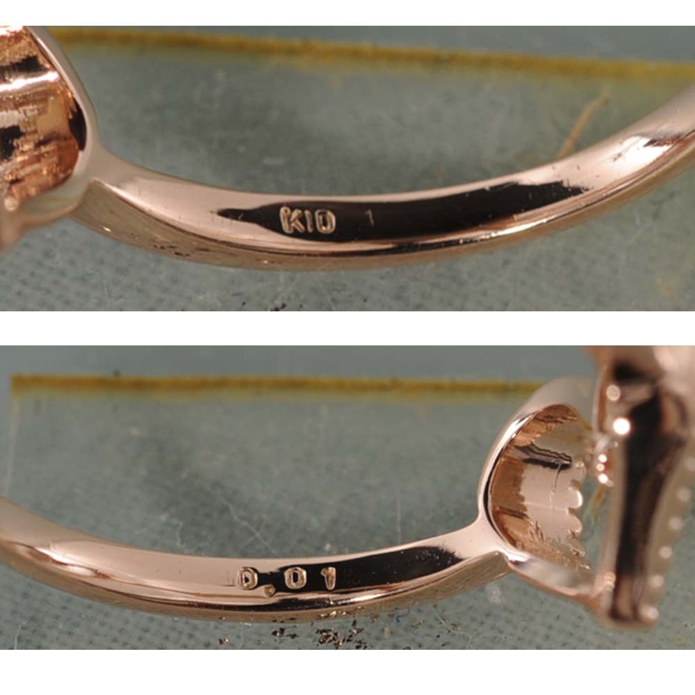 即決【F19】 K10 ピンクゴールド メレダイヤモンド 0.01ct オープンハート デザイン リング 指輪 中古品仕上げ済み 9号_画像7
