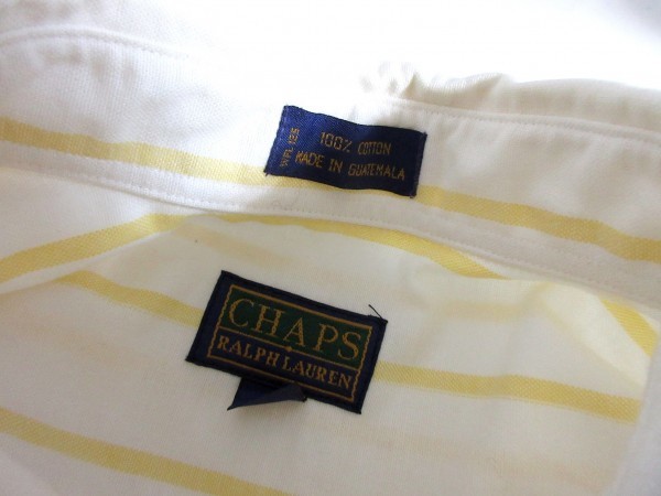 チャップス CHAPS ラルフローレン ストライプ ボタンダウンシャツ 白 黄色 15 32/33 長袖 北34_画像6