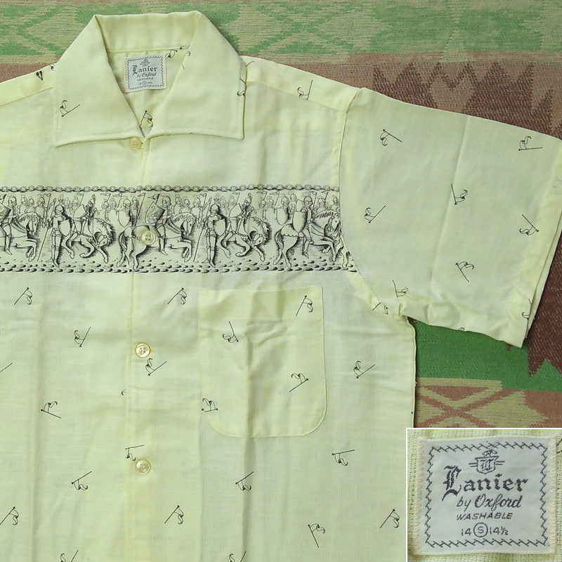 ナイト柄 【Lanier】50s Italian-Collar Knight Print Cotton Shirt 50