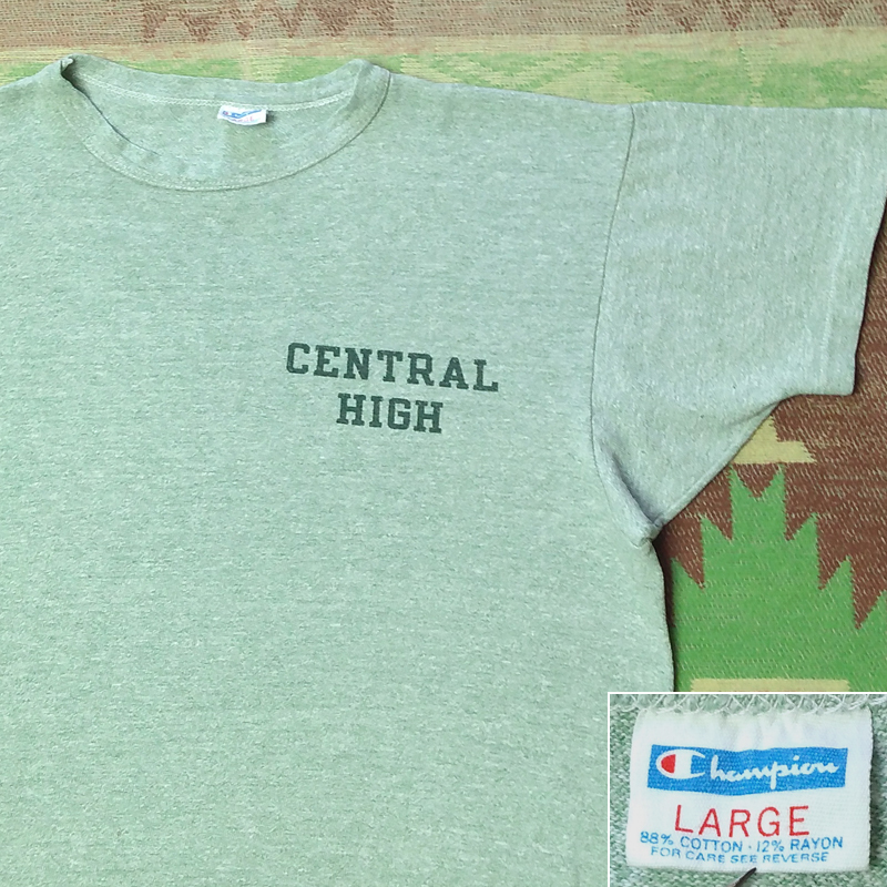 染み込みプリント 【チャンピオン】70s Green Heather T-Shirt 70年代 霜降り グリーン Tシャツ バータグ ヴィンテージ ビンテージ 60s80s