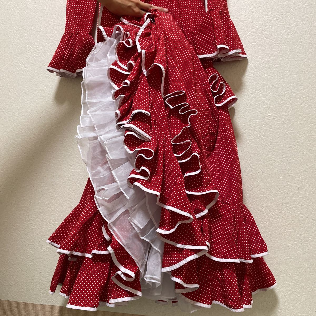 フラメンコ衣装 日本製ハンドメイド 水玉ドット赤 Mサイズ相当 