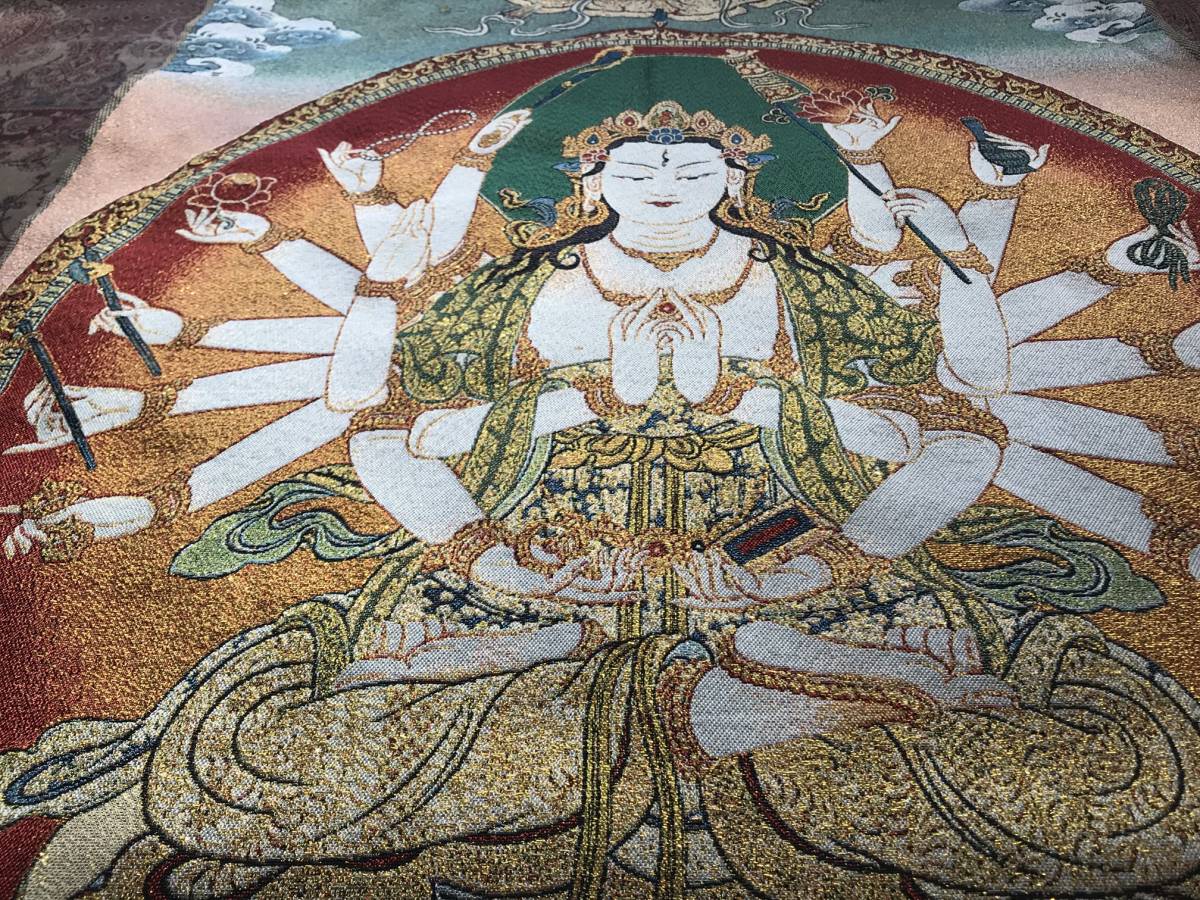 卍　仏教 美術　◆ 織物　『准胝菩薩　チュンディ　』 90cm 　　　検索；密教　西蔵　刺繍　仏画　チベット　仏像　D10_画像6