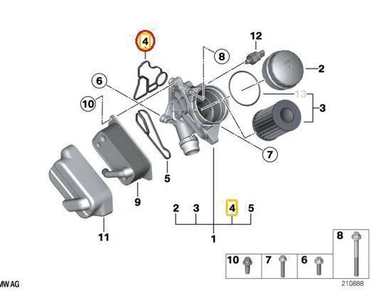 BMWオイルフィルターキャリアパッキン4シリーズF32F33F36F82F83ガスケット420i420iX428i428iX435i435iXハウジングN20N26N55S55 M4 GTS CS_画像2