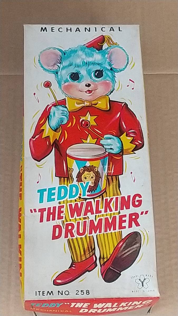  Showa Retro Yonezawa TEDDY THE WALKING DRUMMER жестяная пластина игрушка с коробкой сделано в Японии 