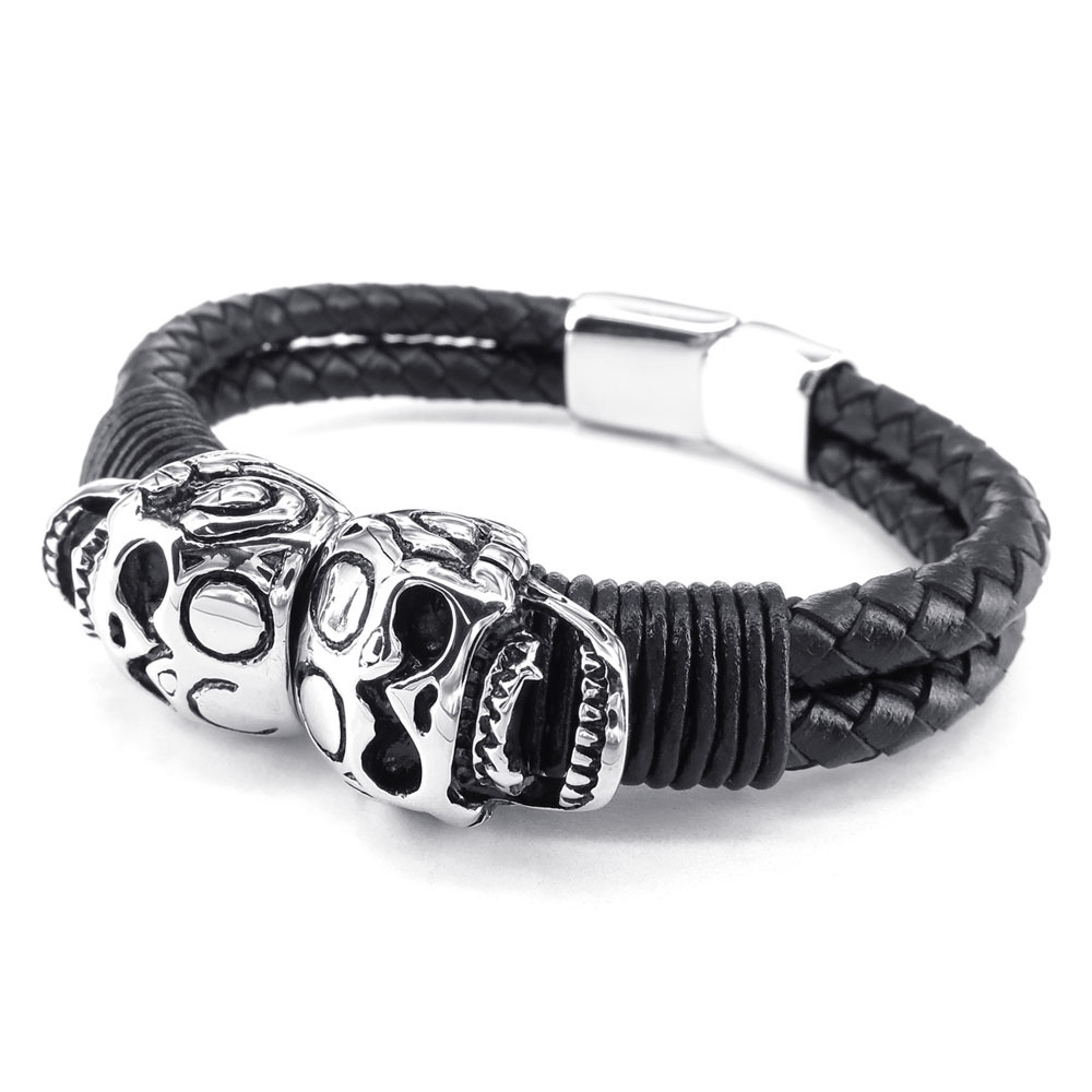 PW 25279. good SUS316L bookbinding leather silver silver x black black .. Skull compilation included 2 ream bracele conditions attaching free shipping 