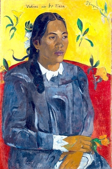 ヴァヒネ・ノ・テ・ティアレ（花を持つ女 )ポール・ゴーギャン　Paul Gauguin 手描き油絵複製画　模写　レプリカ 肉筆絵画_画像1