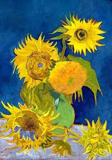 ひまわり（5本のひまわり） 芦屋のひまわり　ゴッホ　Vincent Van Gogh 手描き油絵複製画　模写　レプリカ 肉筆絵画_画像1