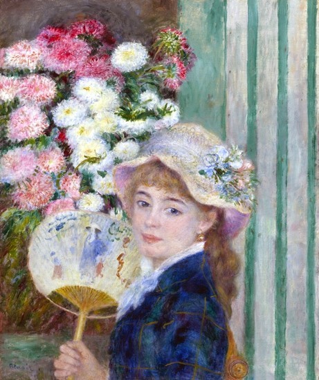扇を持つ女性 ルノワール Pierre Auguste Renoir 手描き油絵複製画　模写　レプリカ 肉筆絵画