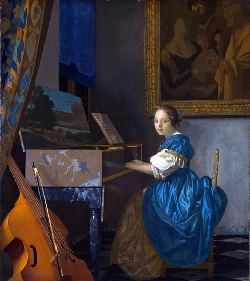 新作からSALEアイテム等お得な商品満載 ヴァージナルの前に座る女 フェルメール　Johannes 肉筆絵画 手描き油絵複製画　模写　レプリカ Vermeer 自然、風景画