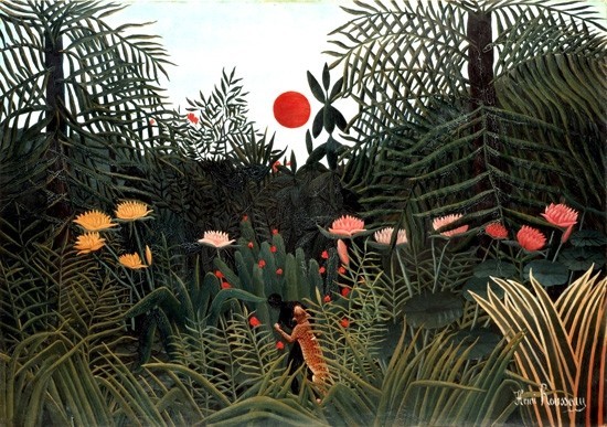 Virgin forest at sunset アンリ・ルソー Henri Rousseau 手描き油絵複製画 模写 レプリカ 肉筆絵画