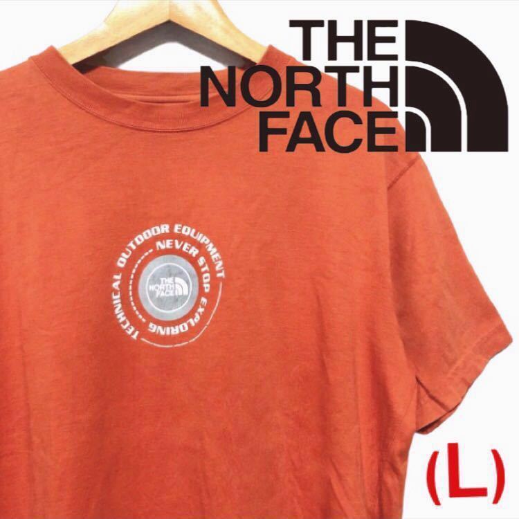 THE NORTH FACE ザノースフェイス Tシャツ 半袖 トップス ロゴ オレンジ 橙色 size(L) メンズ ファッション 古着 中古品 夏服 【4926】F_画像1