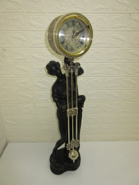 si1592 銅像風 置時計 スイングロック 振り子時計 アナログ クォーツ インテリア 置き物 女神像 オブジェ