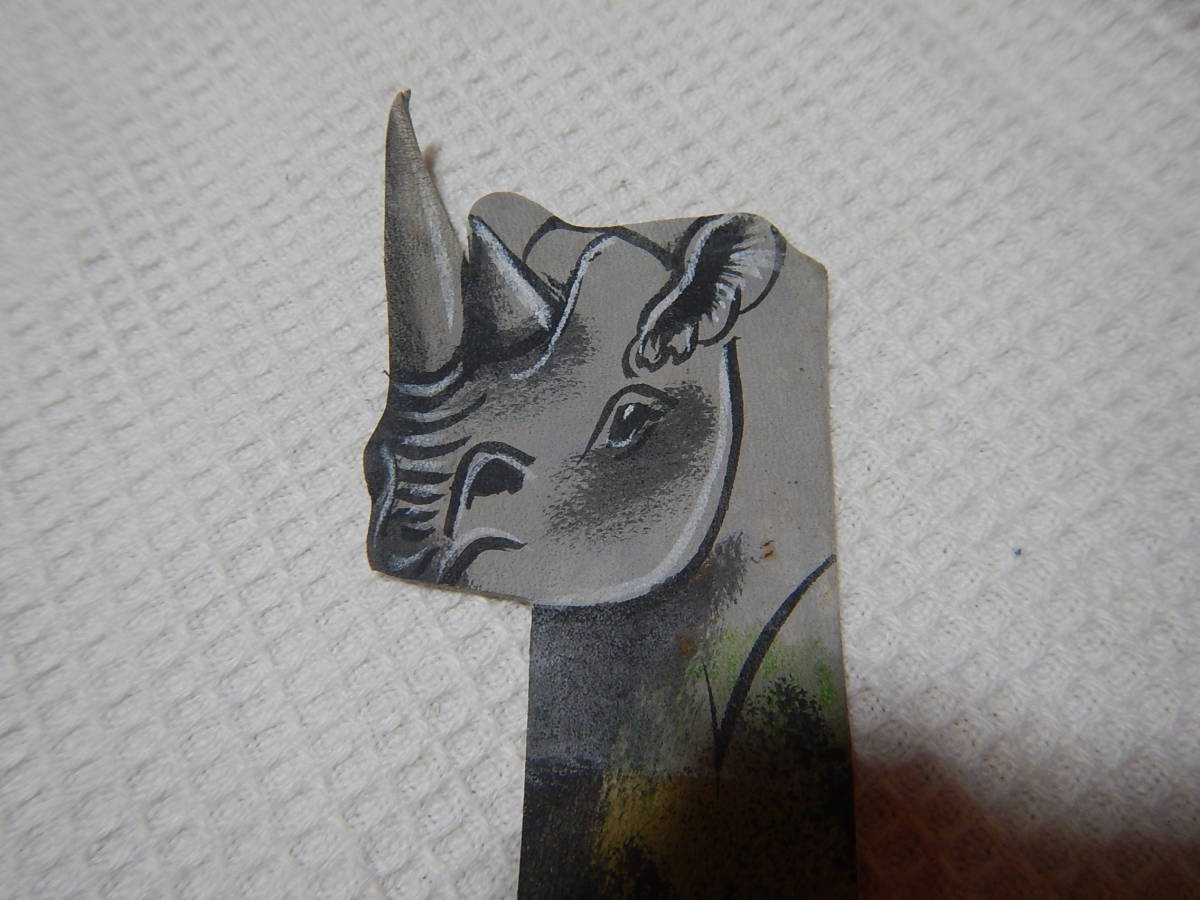  prompt decision original leather rhinoceros. book mark book marker green / gray total length approximately 22cm unused 
