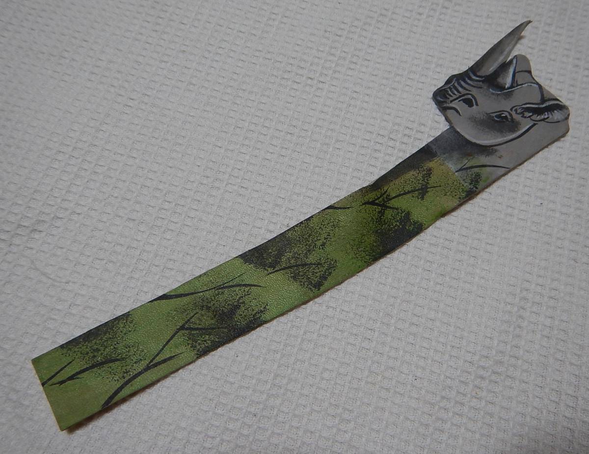  prompt decision original leather rhinoceros. book mark book marker green / gray total length approximately 22cm unused 
