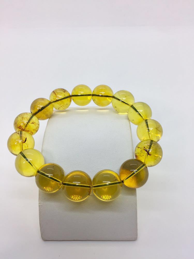 新品】天然ブルーアンバーブレスレット*琥珀コハク*アンバー*腕輪