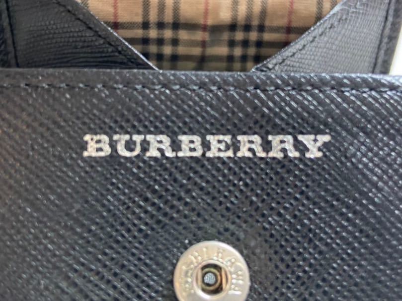 B1H070◆ バーバリー BURBERRY 本革レザー ブラック色 ロゴ ボタン開閉 小銭入れあり コインケース_画像7