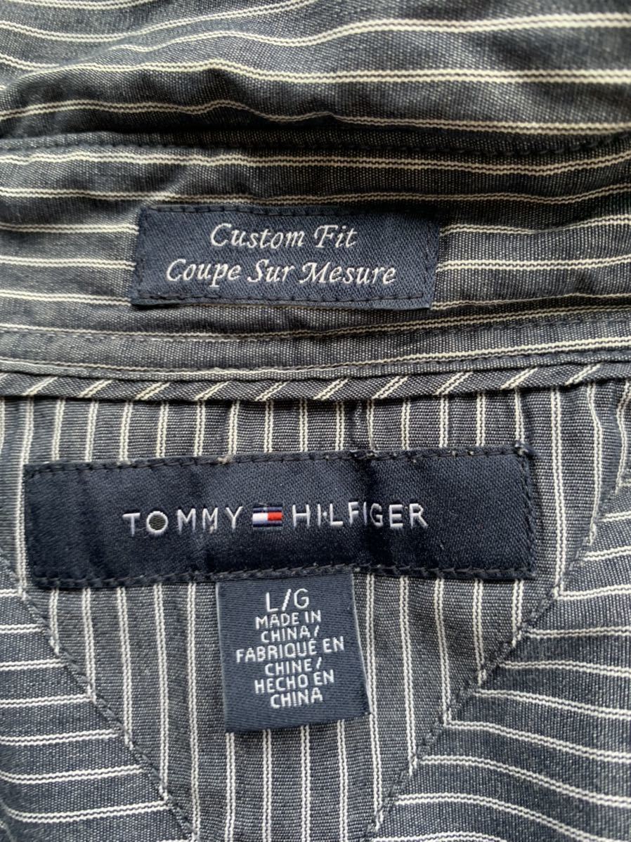 【人気】TOMMY HILFIGER/トミーヒルフィガー 長袖　シャツ　ストライプ　紺　ネイビー　メンズ　L/G　サイズ　（K640）_画像9