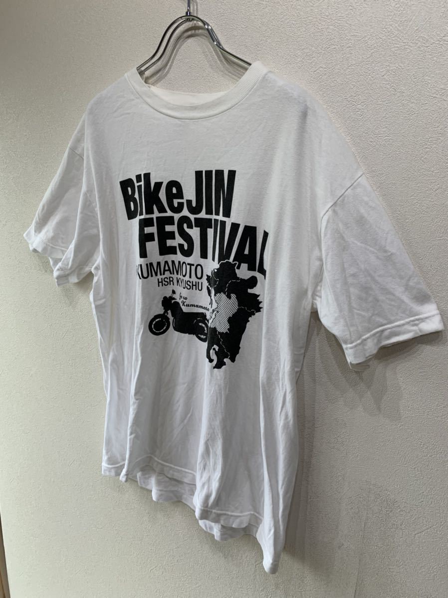 ファン必見　Bike JIN/倍倶人　T　シャツ　メンズ　L　熊本　FESTIVAL　バイク　白/ホワイト　ツーリング　二輪　旅　半袖　（K756）_画像3