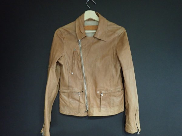 3000円 NEW売り切れる前に☆ イタリア製 レザージャケット キャメル VERA PELLE ４２ シープ 羊革 ライダース leather  jacket