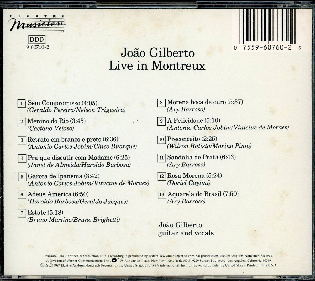 USA盤　Joao Gilberto　ジョアン・ジルベルト　Live in Montreux_画像2
