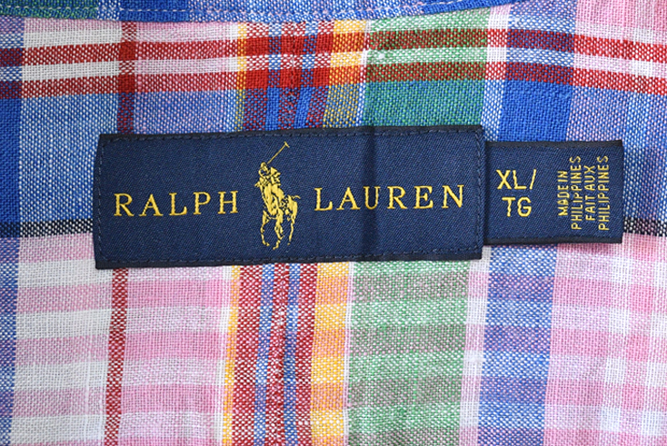 【送料無料】ラルフローレン リネン 半袖シャツ ピンク マドラスチェック メンズXL RALPH LAUREN アメカジ USA アメリカ古着 CB0658