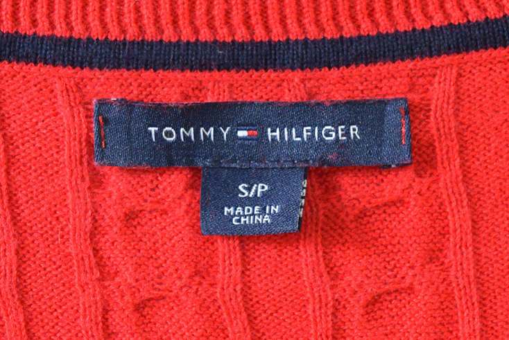 【送料無料】トミーヒルフィガー コットンニット ラウンドネック セーター ケーブル模様 レディースS 赤色 TOMMY HILFIGER 古着 CH0577_画像7