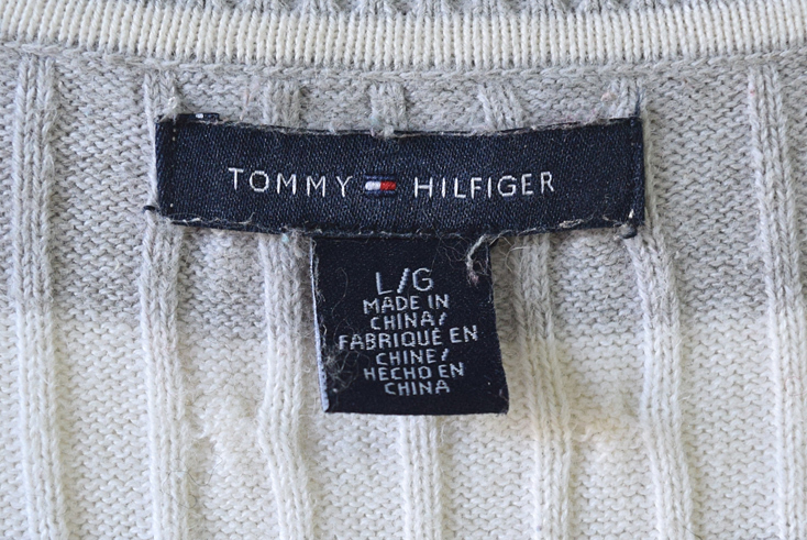 【送料無料】トミーヒルフィガー コットン Vネック ボーダー セーター レディースL TOMMY HILFIGER トップス ニット 古着 CH0592