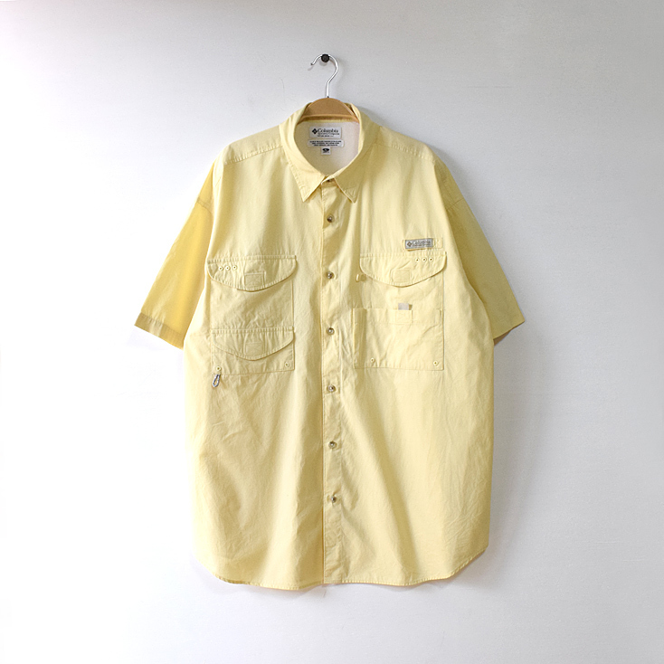 【送料無料】コロンビア PFG アウトドア フィッシングシャツ 半袖シャツ メンズXL 黄色 Columbia ビッグサイズ USA アメリカ古着 CB0649_画像1