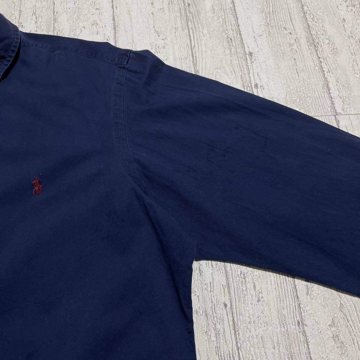 ☆送料無料☆ Ralph Lauren ラルフローレン 長袖 ボタンダウンシャツ Lサイズ ネイビー レッドポニー 90s 21-245_画像5