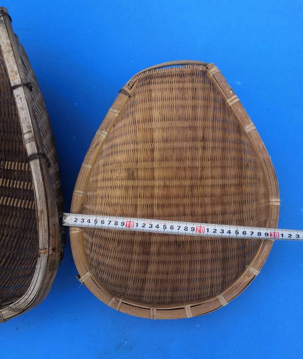 昭和レトロ大きな竹ざる竹籠手箕大小セット竹細工サイズは画像で確認ください大の中に入れて送ります_画像6