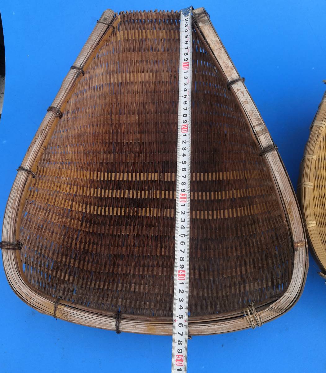 昭和レトロ大きな竹ざる竹籠手箕大小セット竹細工サイズは画像で確認ください大の中に入れて送ります_画像8