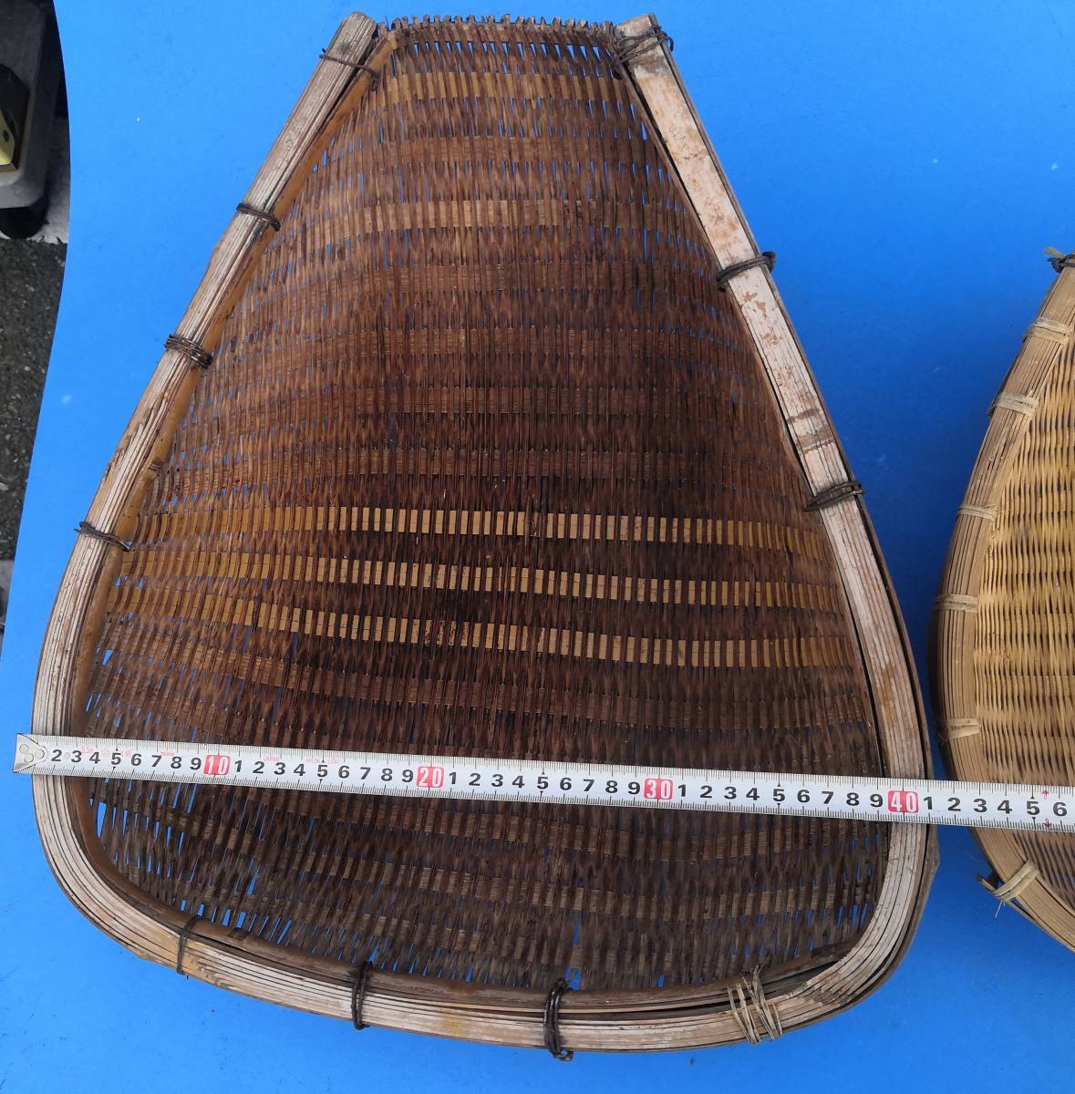 昭和レトロ大きな竹ざる竹籠手箕大小セット竹細工サイズは画像で確認ください大の中に入れて送ります_画像4