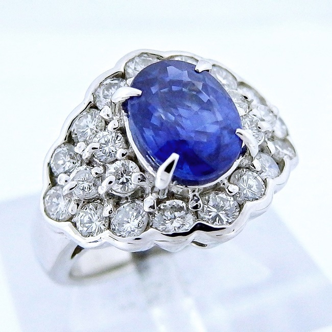 プラチナ ★リング サファイア2.09ct 9月誕生石 ◇ダイヤ1.31ct ■ソーティング付き 【良品・中古】 /mB848/21855