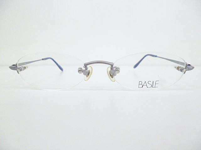 ∞【デッドストック】BASILE バジーレ 眼鏡 メガネフレーム BA5076 48[]18-135 メタル ツーポイント ふち無し グレー □H8_画像1