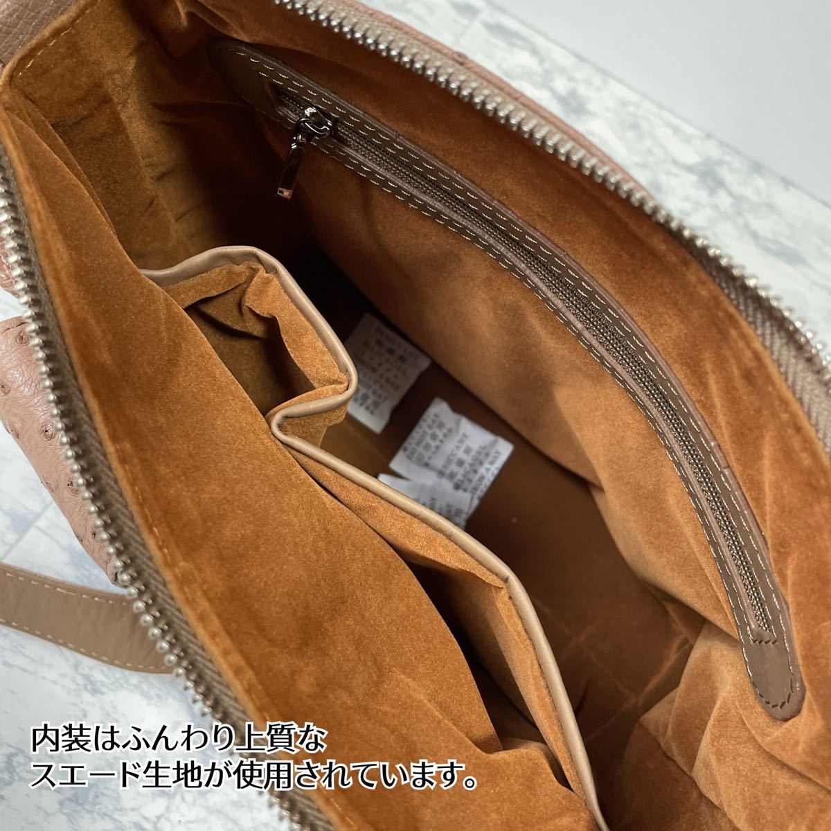 【未使用】オーストリッチ　ショルダーバッグ　本革　軽量　肩掛け　レディース　旅行　鞄　カバン　