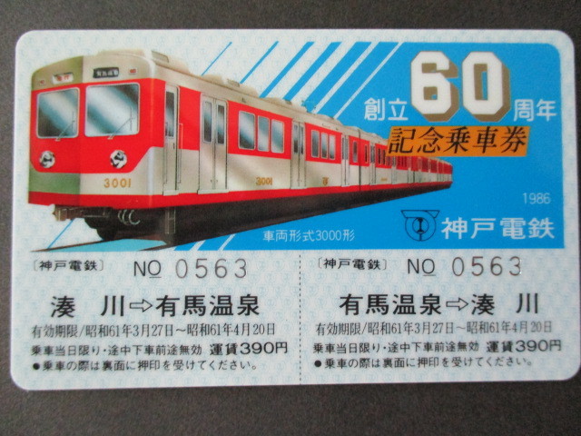 ＜２０＞神戸電鉄　創立60周年　記念乗車券（プラスティック・カード）　2枚セット　ビニル・ケース入り　沿革・路線図付き　新聞記事付き_画像1