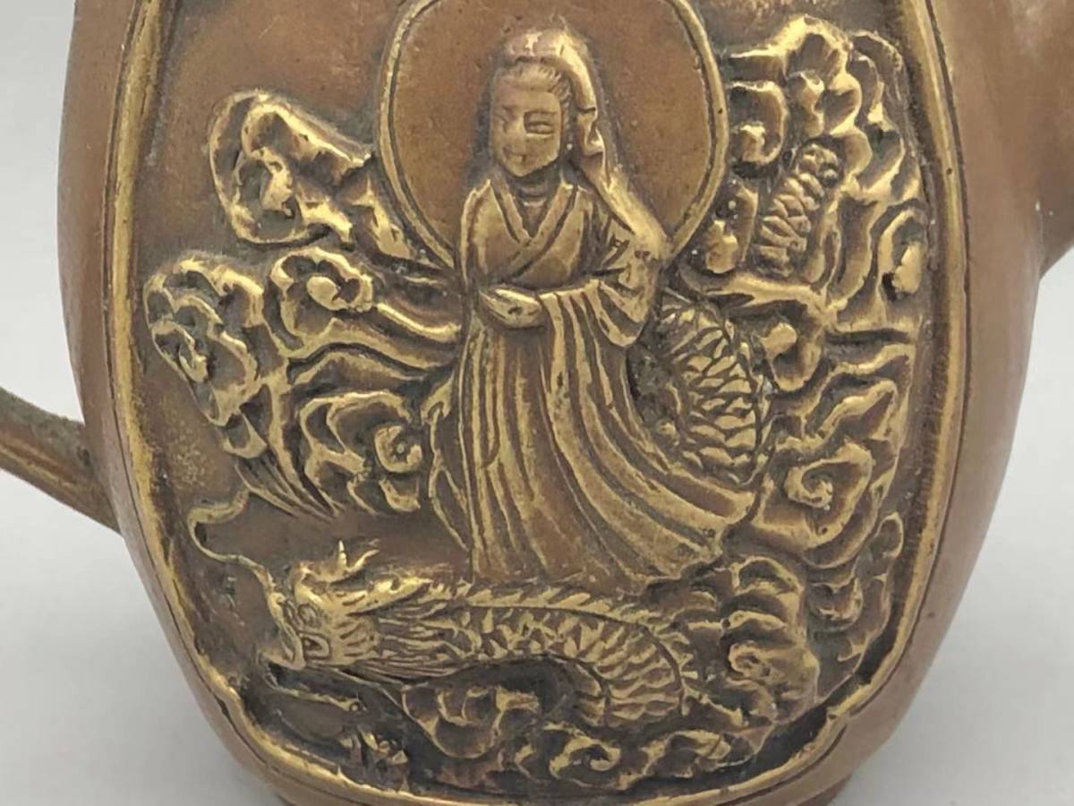 【吉】仏教聖品 古銅細工彫 ワイン容器ポット 供養 極珍22_画像8