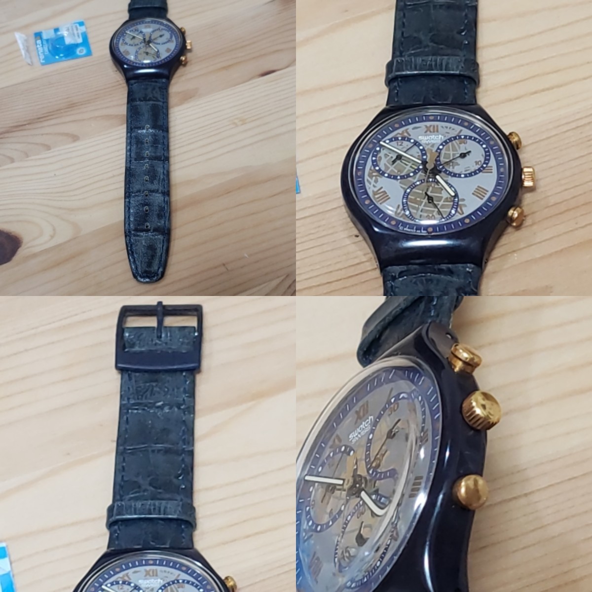 swatch 1991 クロノグラフ 革バンド 当時物 ヴィンテージ swatch 1991 クロノグラフ 革バンド 当時物 ヴィンテージ