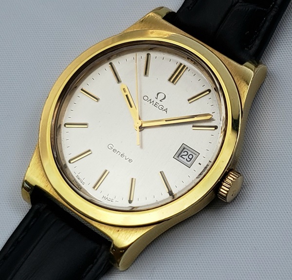 OMEGA Geneve オメガ ジュネーブ 手巻き 腕時計 デイト メンズ 新品社外革ベルト交換 ジュネーヴ
