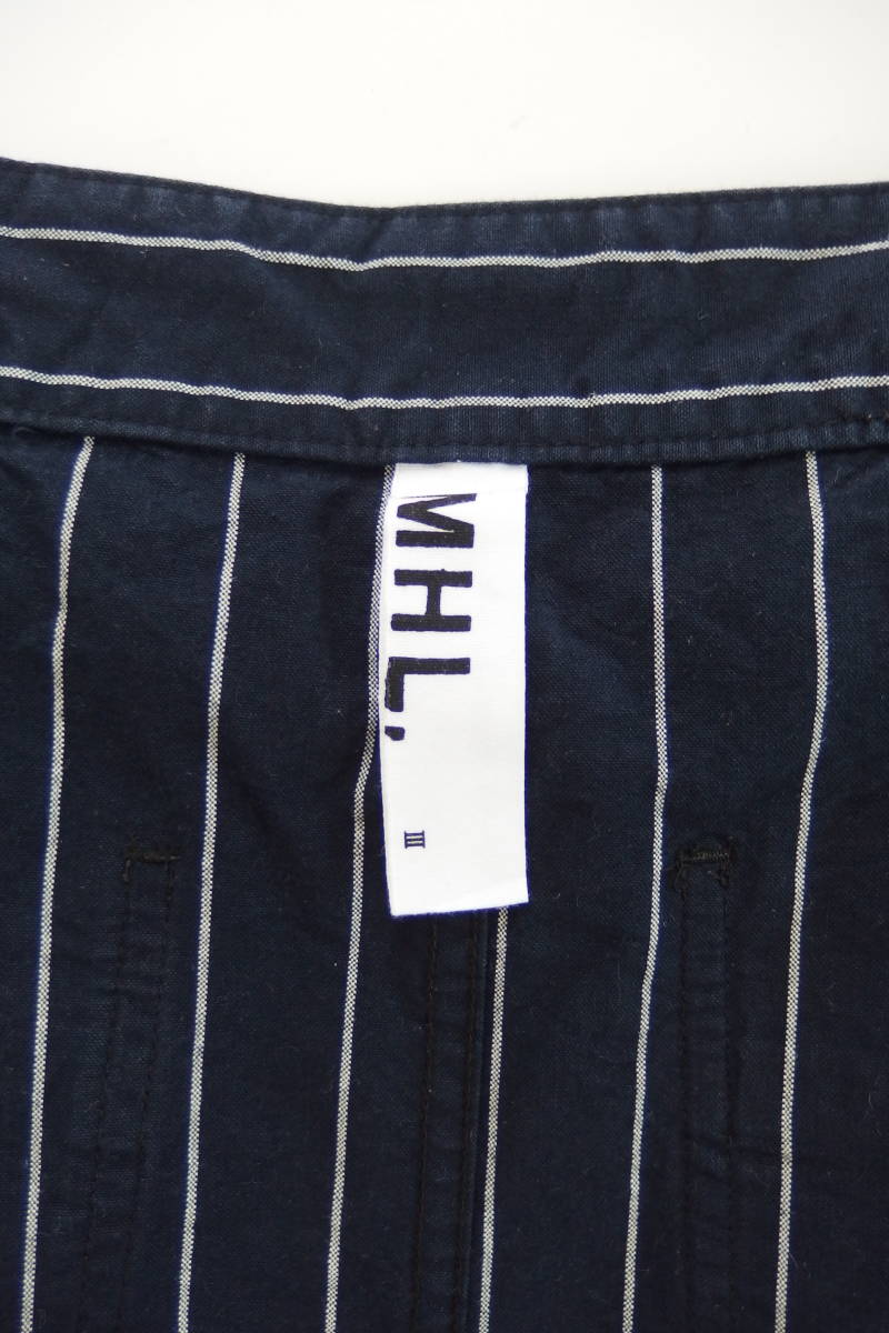 ■　MHL 　マーガレットハウエル　コットン　ストライプ　台形　スカート　ネイビー×白　　3　_濃色の為、ウエストにアタリが見られます。