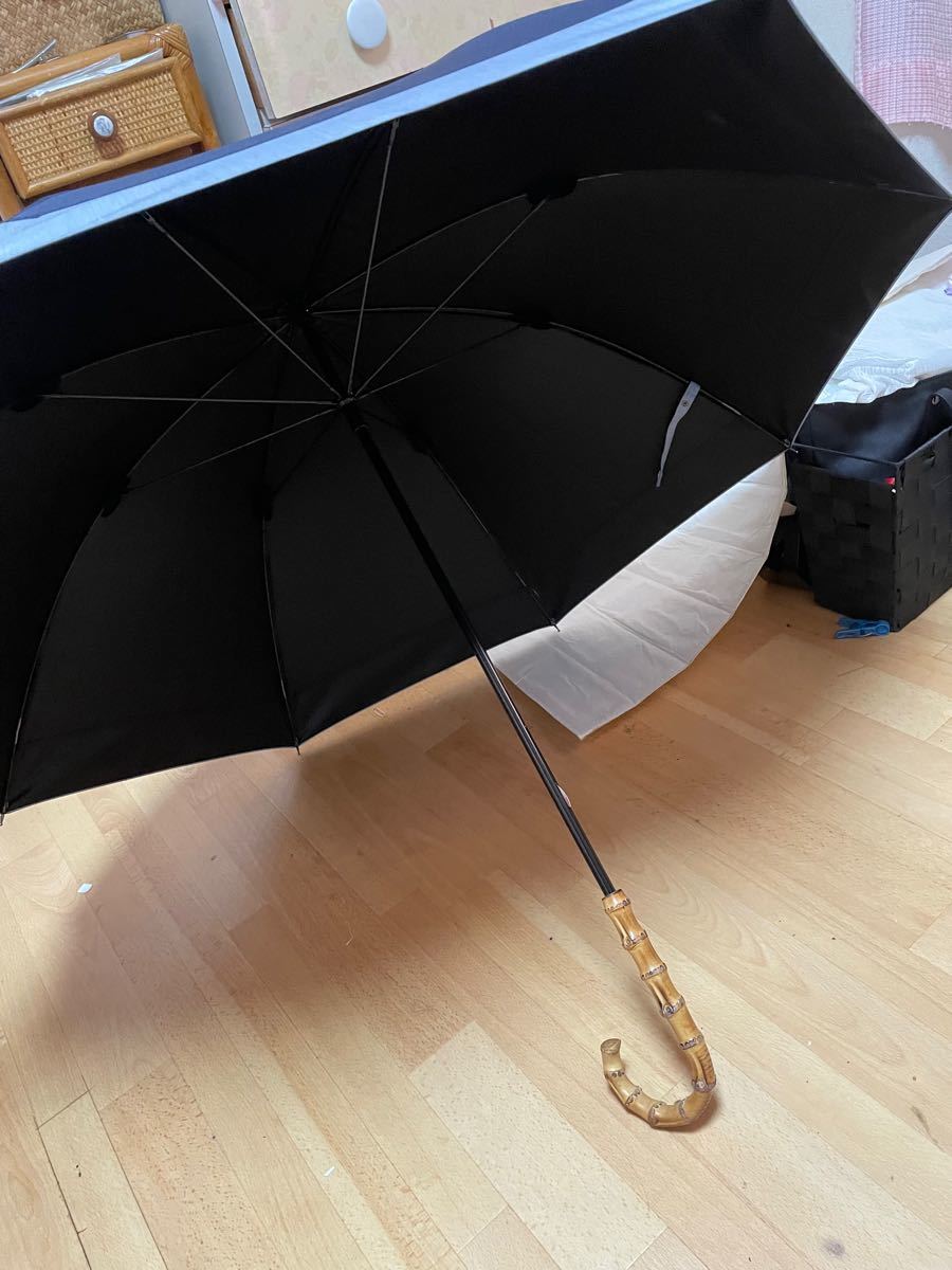 SUN BARRIERサンバリア100長傘Lサイズコンビ(紺ネイビー竹手元)完全遮光日傘