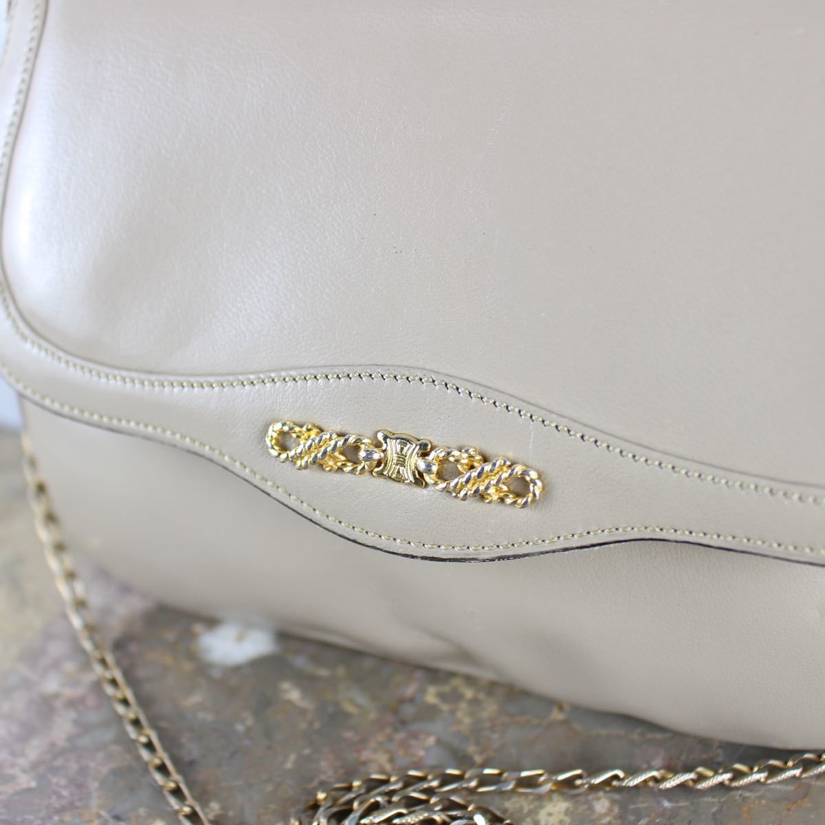 OLD CELINE LOGO LEATHER CHAIN SHOULDER BAG MADE IN ITALY/オールド